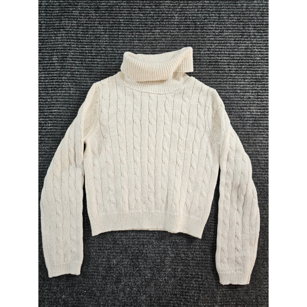 Max Studio Sweater Girls M (7/8) Cream Cotton Knit Cable knit Turtleneck Outdoor